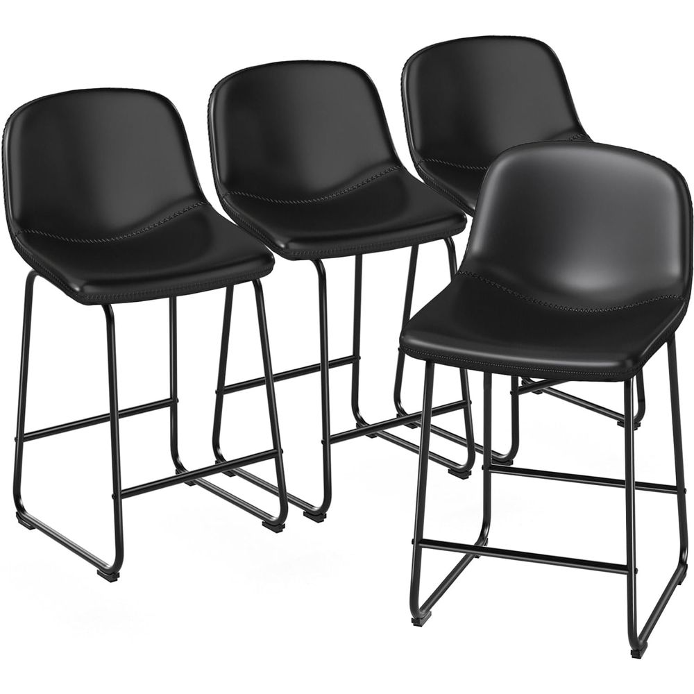 Home Bar And Counter - 4-Piece Leather Dining Chairs Set, Counter