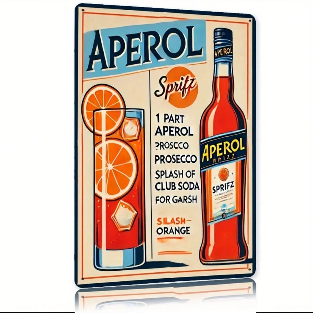 Home Bar Accessories - Vintage Aperol Spritz Metal Sign, Retro