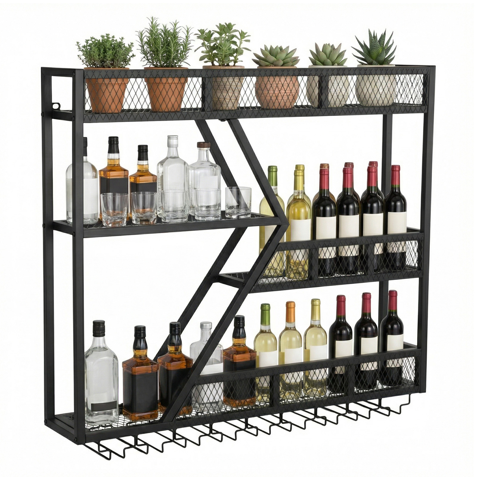 Home Bar Shelf - 39in 3-Tiers Liquor Bottle Display Shelf