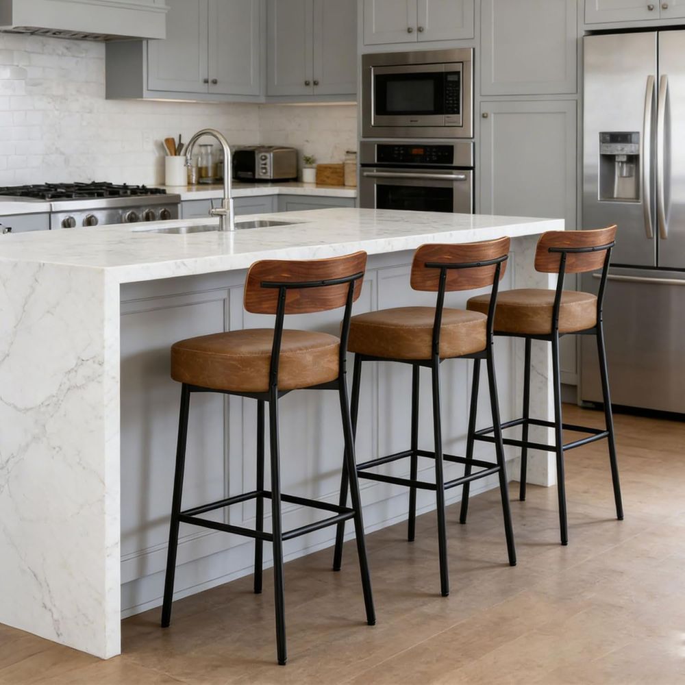 Brown Bar Stools Set o 3, Leat – обзор и цена Home Bar And Counter