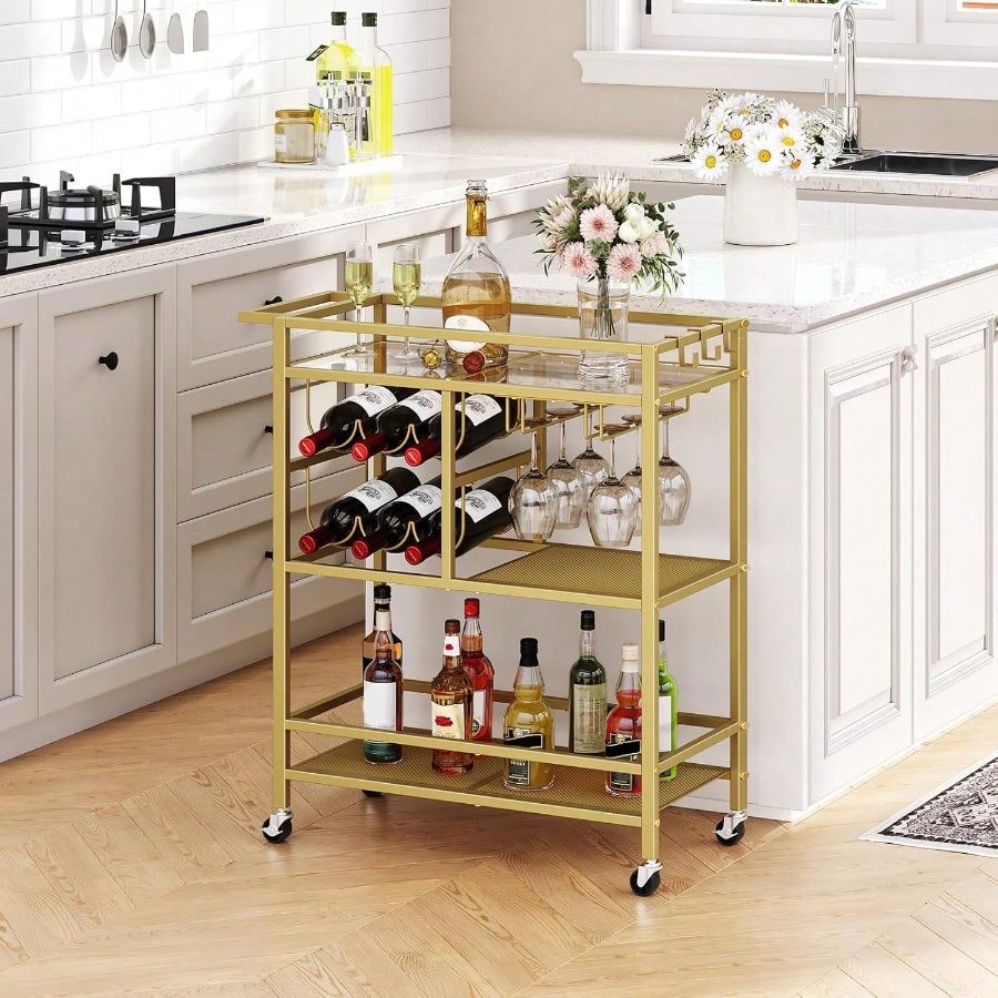 Bar Cart Home, 3-Tier Serving  – обзор и цена Bar Cart Gold