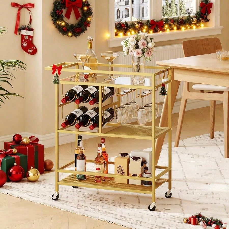 Bar Cart Home, 3-Tier Serving  – обзор и цена Bar Cart Gold