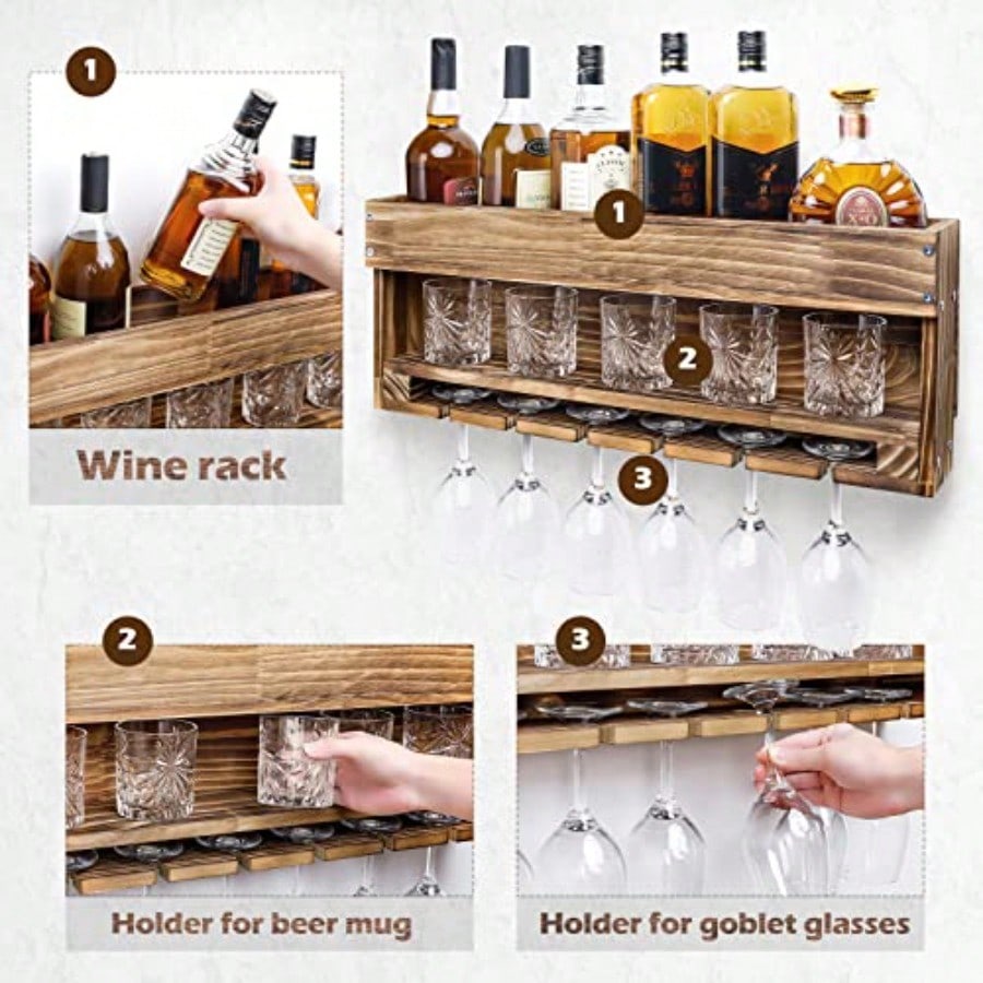 Wine Rack Wall Mounted WoodAlc – обзор и цена Home Bar Shelf