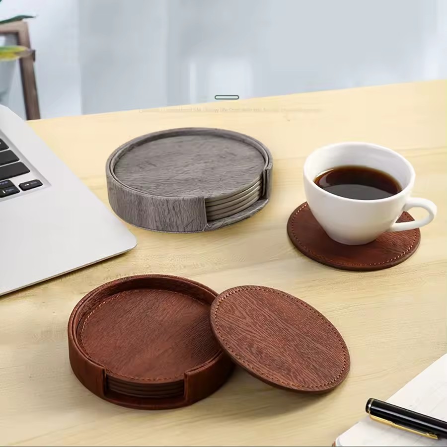 6 Wood Grain Leather Coasters  – обзор и цена Home Bar And Counter