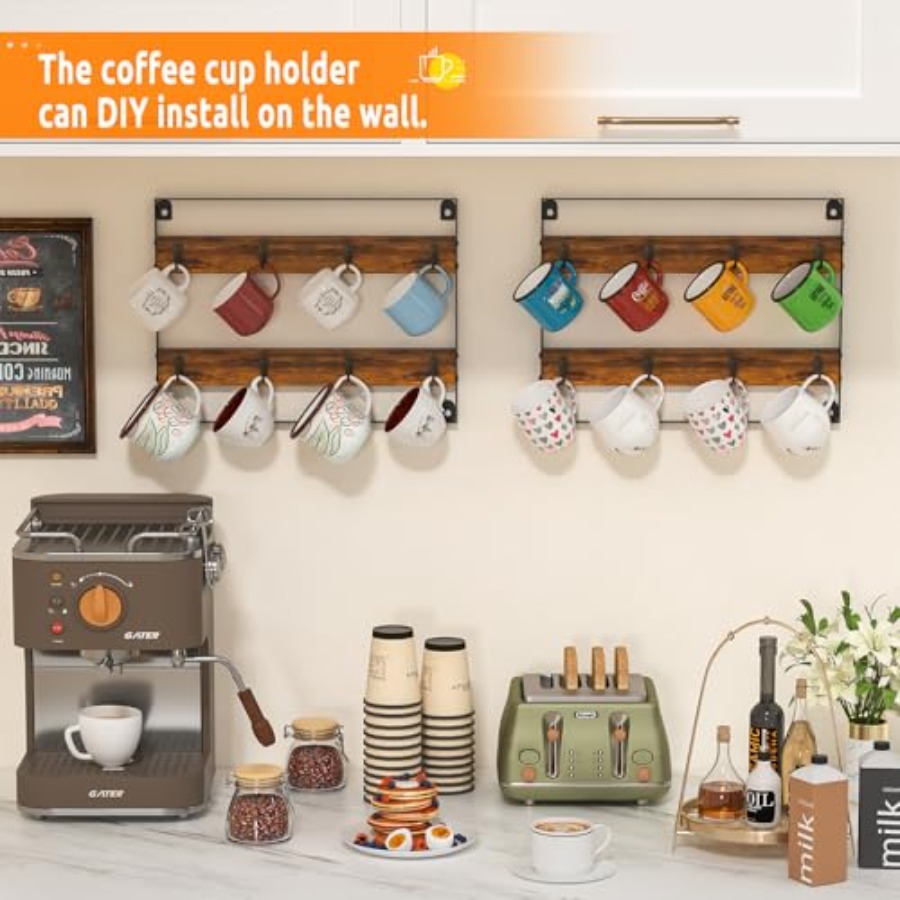 Rustic Wood Coffee Mug Rack -  – обзор и цена Home Bar Shelves